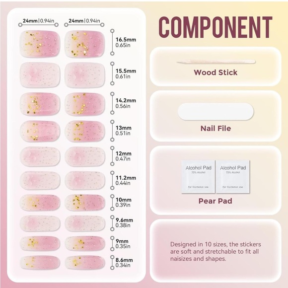 Gel Nail Strips Pink Glitter Ombre Set, 20 Pcs NEW - Picture 2 of 5